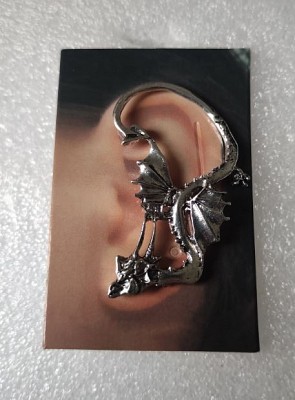 Cercel urechea stanga - Dragon argintiu model 1