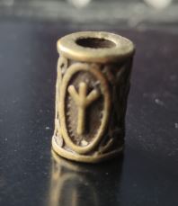 Inel auriu inchis pentru barba sau par Viking Rune model Algiz (Protection)