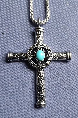 Medalion Solid Rock CROSS WITH BLUE STONE