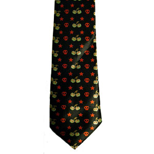 Cravata ingusta cu cirese verzi cranii rosii si stelute rosii