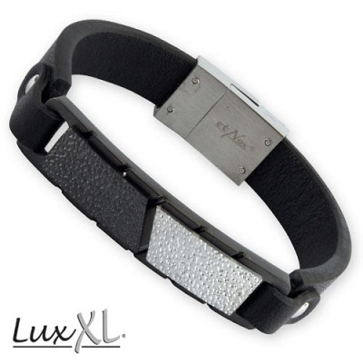 Bratara  din piele  SA407 LuxXL leather bracelet with stainless steel Black and White