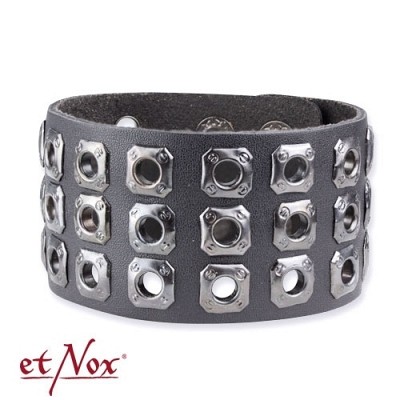 Bratara din piele cu nituri UA4125B etNox - bracelet Wickerwork + rivets leather with zinc alloy