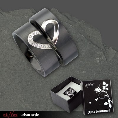 SR458 Inel partner ring (her) de inox cu zirconiu - Dark Romance
