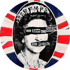 Insigna 2,5 cm SEX PISTOLS God Save the Queen  (HBG)