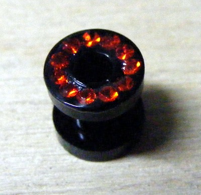 Flesh Tunnel acryl negru cu pietricele rosii (FTC)(05335)