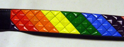 Curea neagra imitatie piele cu 3 randuri de piramide diagonale Rainbow (G0036)