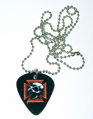 Medalion cu lant de bilute pana de chitara Iron Cross Raven Skull (PLE281)