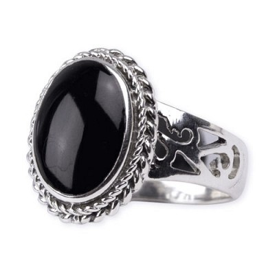 R1183 etNox silver ring Victorian Gothic with Onyx