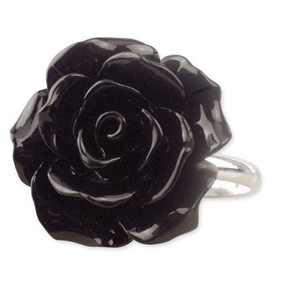 R4500B  Inel de argint (cu polyresin) Black Rose (marime universala)