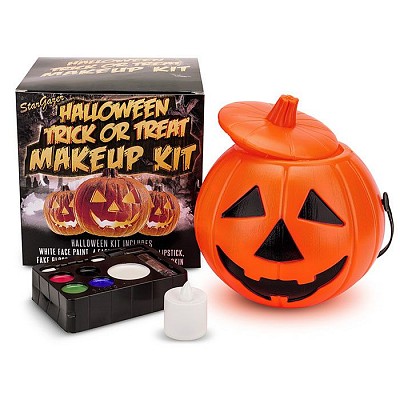 Set HALLOWEEN TRICK OR TREAT PUMPKIN KIT (17 CM) - with LED ( INCLUDES FACE PAINT, BLACK LIPSTICK & FAKE BLOOD)