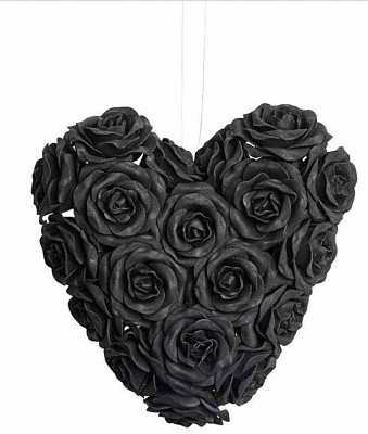 Trandafiri negri artificiali (foam) - aranjament floral cu fir pt. agatat ROSE7 Black Rose Heart