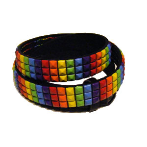 Curea neagra imitatie piele cu 3 randuri de piramide mari RAINBOW (CJL)