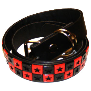 Curea imitatie piele neagra cu stelute decupate  negre si rosii (CJL)