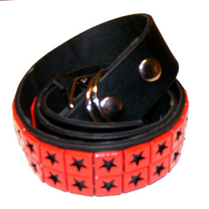 Curea imitatie piele neagra cu stelute decupate rosii (CJL)