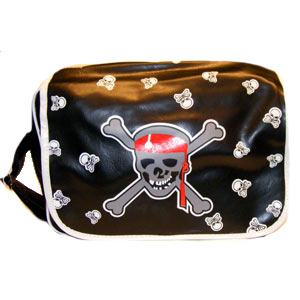 Geanta imitatie piele CRANIU GRI CU BANDANA ROSIE
