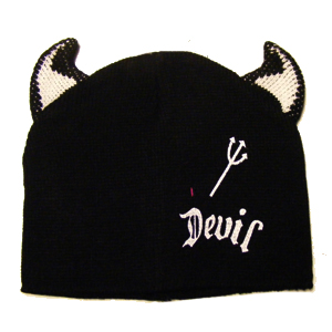 Caciula neagra DEVIL cu CORNITE ALBE