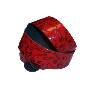 Curea rosie de piele cu ANARCHY SI CAP DE DRAC