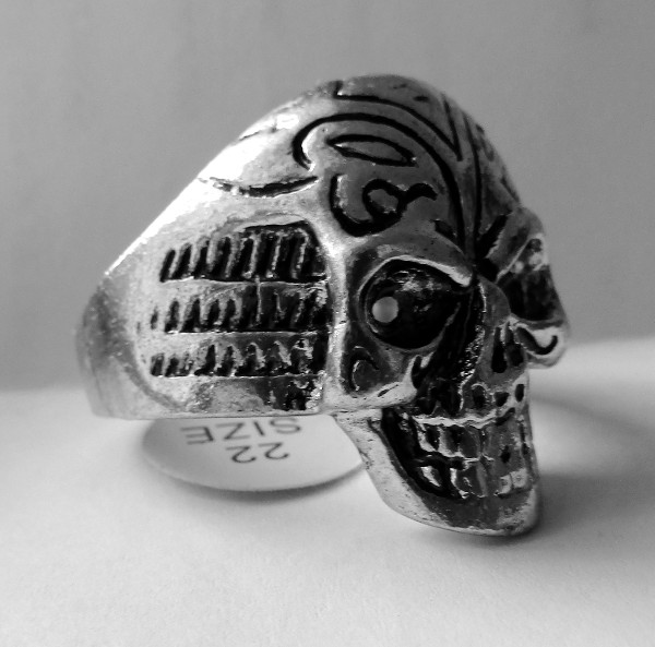 Biker Ring Tribal Grid Skull