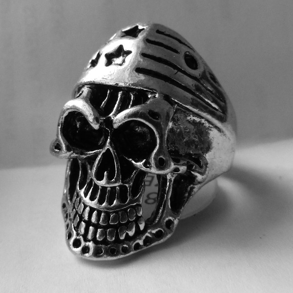 Biker Ring USA Flag Skull