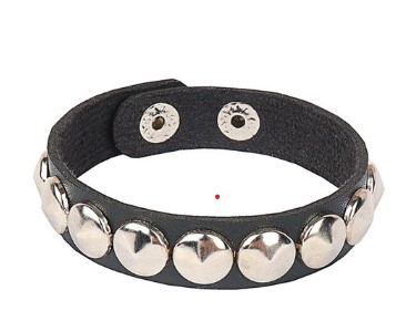 Bratara neagra de imitatie de piele cu discuri metalice (JBG)