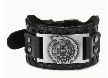 Bratara neagra Viking Art Ouroboros Snake + Vegvisir