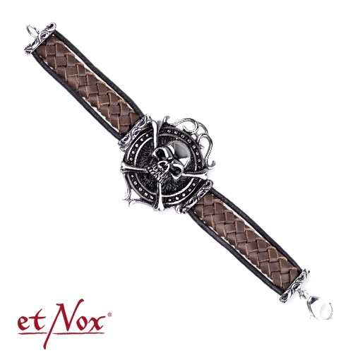 SA511-20 Bratara de inox cu piele - Big Skull