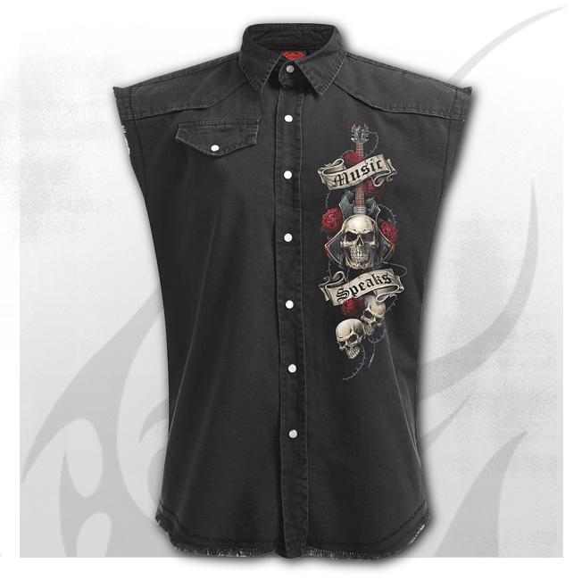 Camasa fara maneci  T160M602   UNSPOKEN - Sleeveless Stone Washed Worker Black