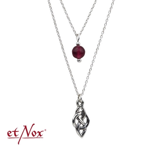 K5310 Colier dublu de argint Celtic Knot cu agata rosie
