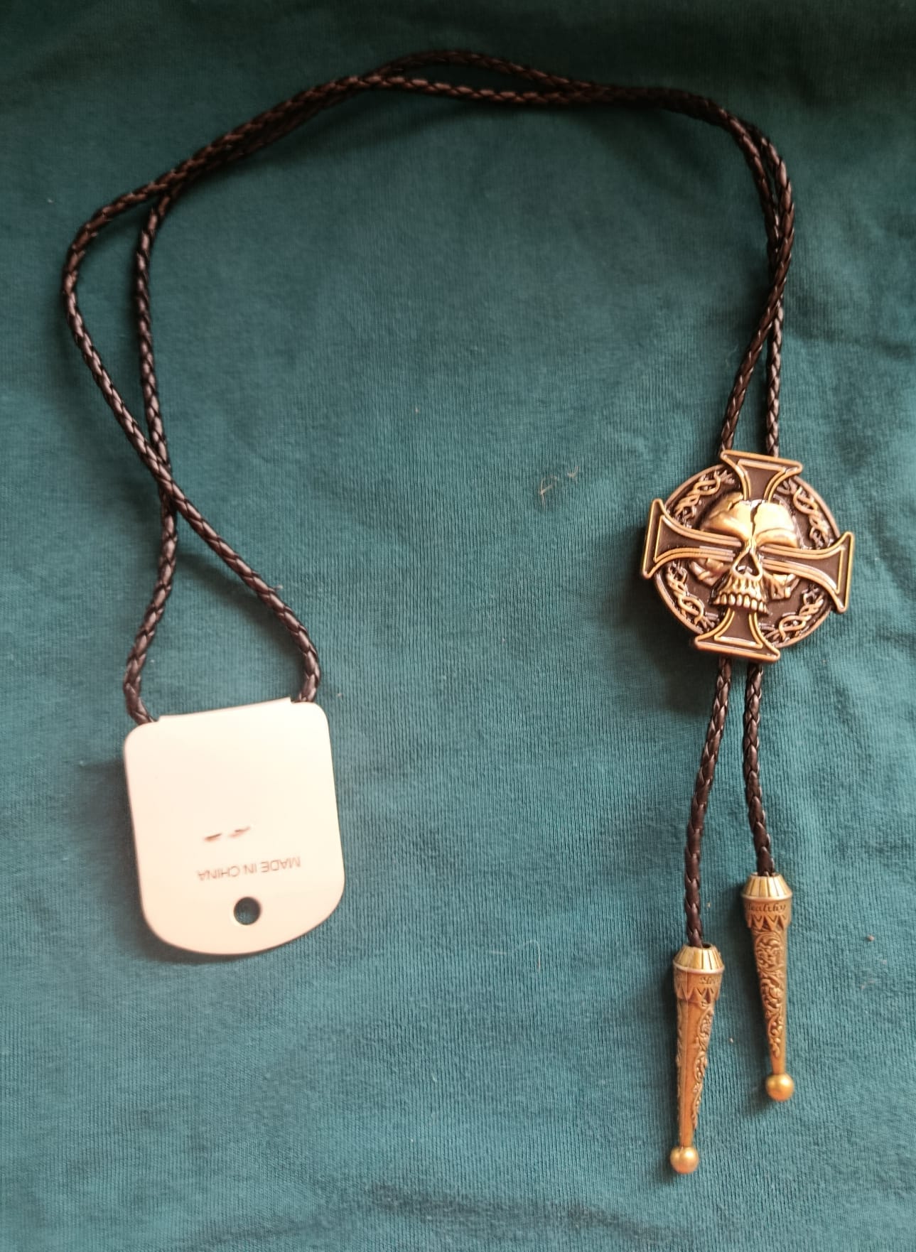 Cravata tip Bolo Golden Iron Cross with Skull