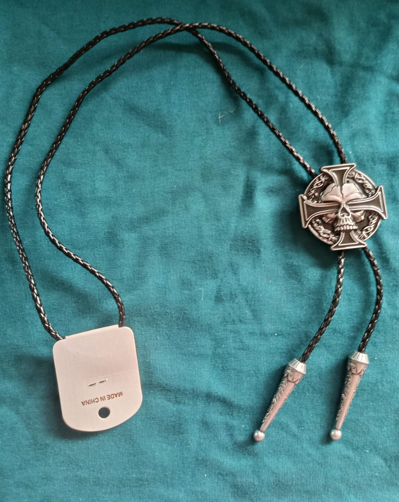 Cravata tip Bolo Silver Iron Cross with Skull