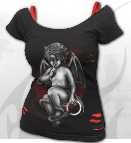 Girlie  F050F711  CHERUB - 2in1 Red Ripped Top Black