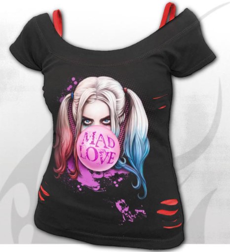 Girlie G412F711 HARLEY QUINN - MAD LOVE - 2in1 Red Ripped Top Black
