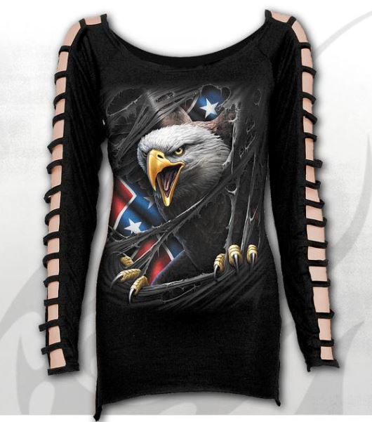 Girlie  T113F435 REBEL EAGLE - Falling Strap Sleeve Top Black (lichidare stoc)