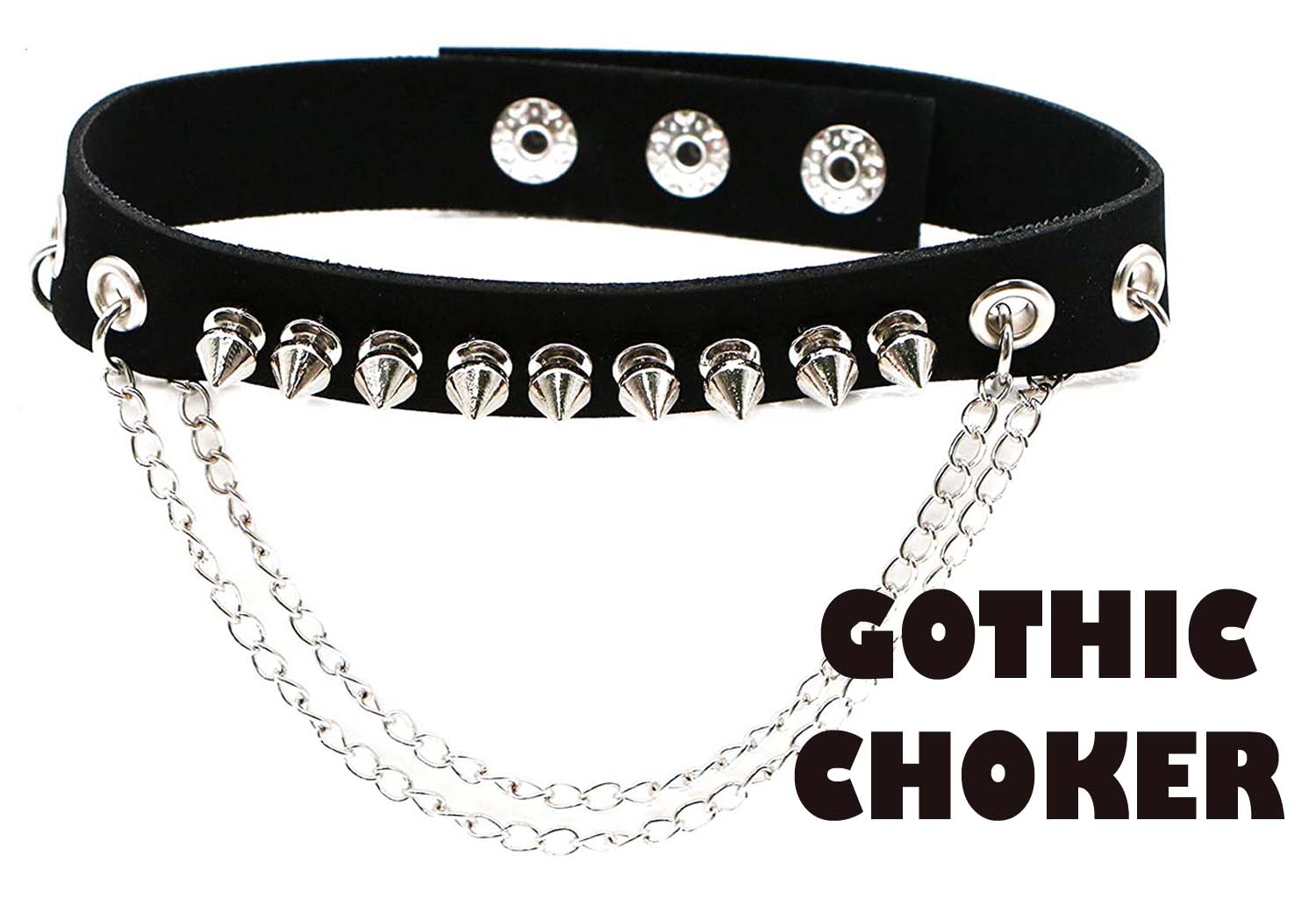 Gothic Chocker (zgarda) de piele cu tepi si 2 lanturi NB316