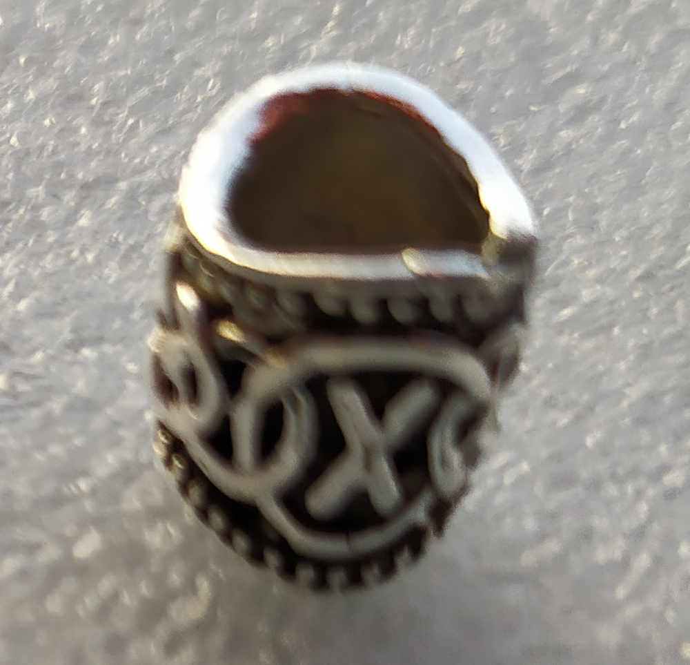 Inel argintiu mic oval pentru barba sau par Viking Rune model Gebo (Gift)