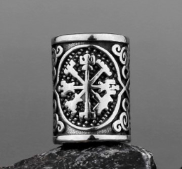 Inel de barba din inox Viking model 3 (Aegishjalmur - Viking Compass mare)