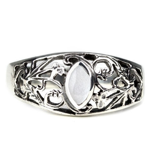 R1208 Inel de argint cu sidef  White Ornament