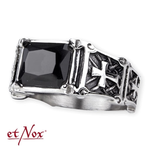 SR1187 Inel de inox cu zirconiu negru - Crystal Cross