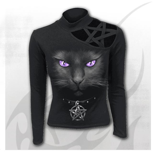 Longsleeve D008F477 BLACK CAT - Pentagram Shoulder Longsleeve Top