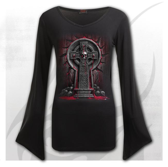 Longsleeve D087F436  BLEEDING SOULS - V Neck Goth Sleeve Top Black