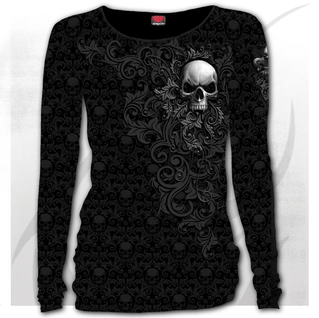 Longsleeve  dama D089F473 SKULL SCROLL - Scroll Impression Longsleeve Baggy Top