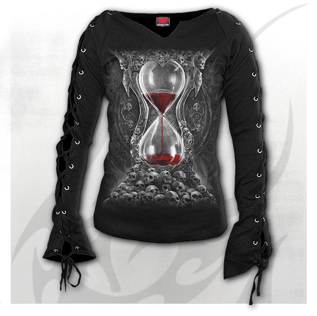 Longsleeve dama D078F412 SANDS OF DEATH - Laceup Sleeve Top Black