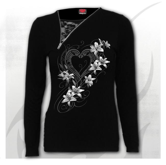 Longsleeve dama F029F457   PURE OF HEART - 2in1 Slant Zip Neck Lace Top