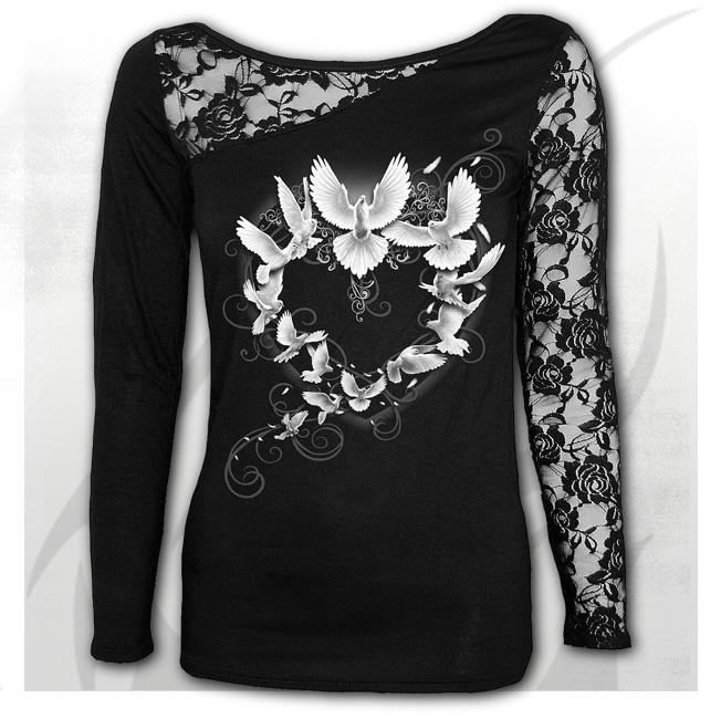 Longsleeve dama  F039F439  DOVES HEART - Lace One Shoulder Top Black