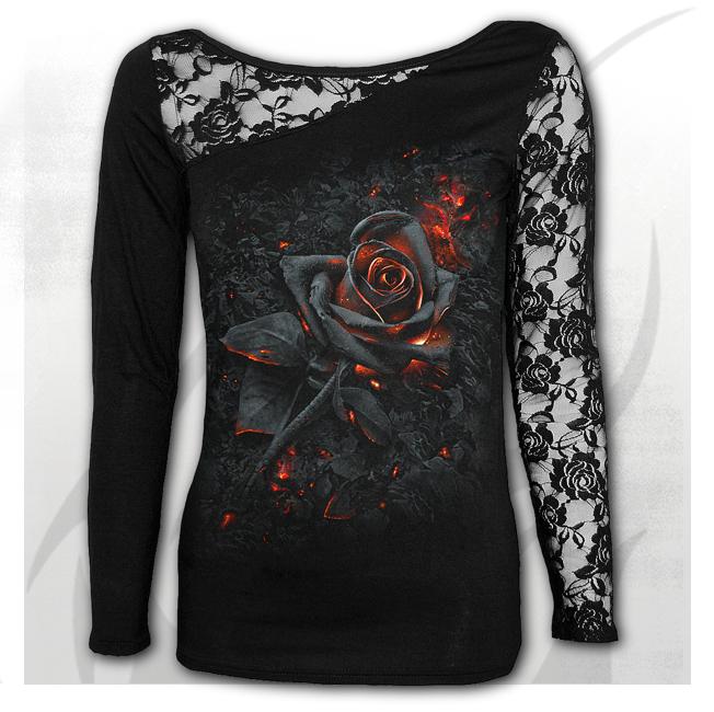 Longsleeve dama  K048F439   BURNT ROSE - Lace One Shoulder Top Black