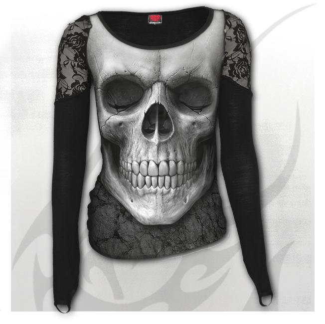 Longsleeve  dama  S012F449   SOLEMN SKULL - Allover Shoulder Lace Top Black