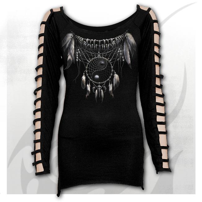 Longsleeve dama T128F435  YIN YANG SPIRIT - Falling Strap Sleeve Top Black