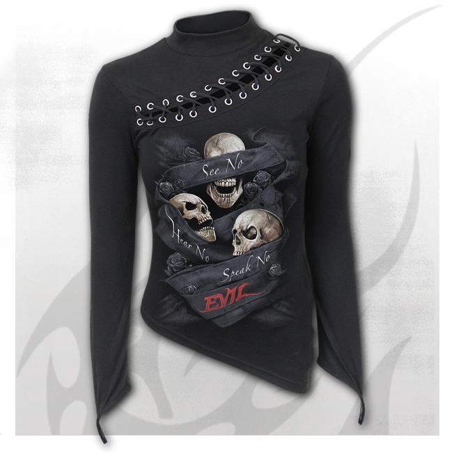 Longsleeve dama T180F475 - SEE NO EVIL Slant Lace Up