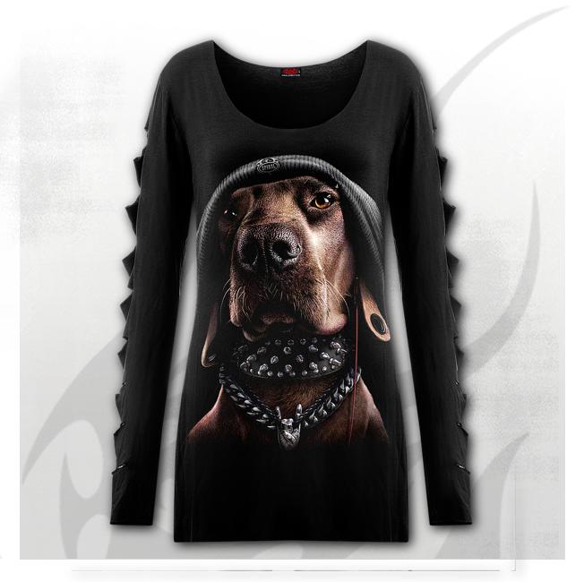 Longsleeve  F034F454  DAWG - Slashed Sleeve Boatneck Top