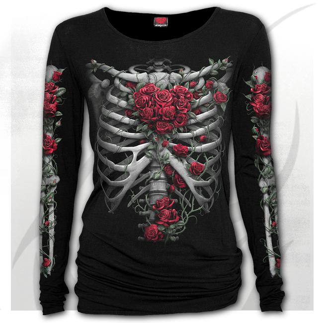 Longsleeve K044F440  ROSE BONES - Baggy Top Black